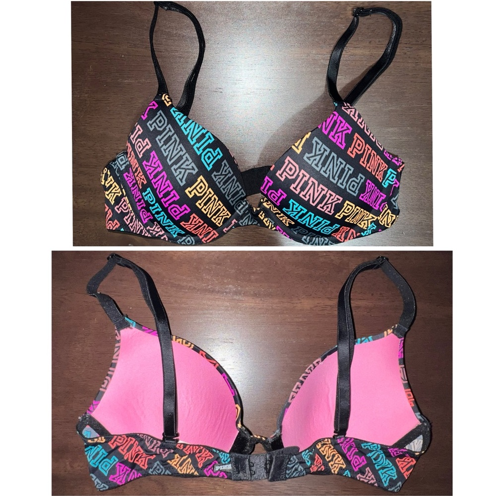 NWOT PINK Victoria’s Secret 34A ‘Wear Everywhere’ Push Up Bra With Rainbow Logo!